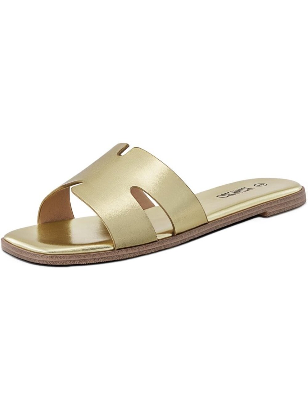 Women's Gold Dressy Flat Sandals Comfortable Slip On Leather Slide Sandals
